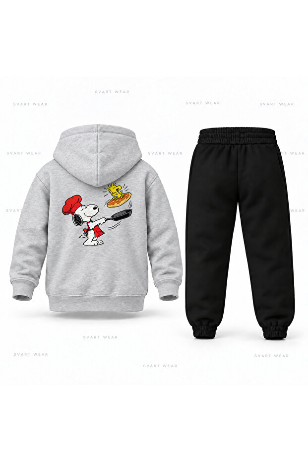 Snoopy Crepe Printed Children's Hooded Tracksuit Set