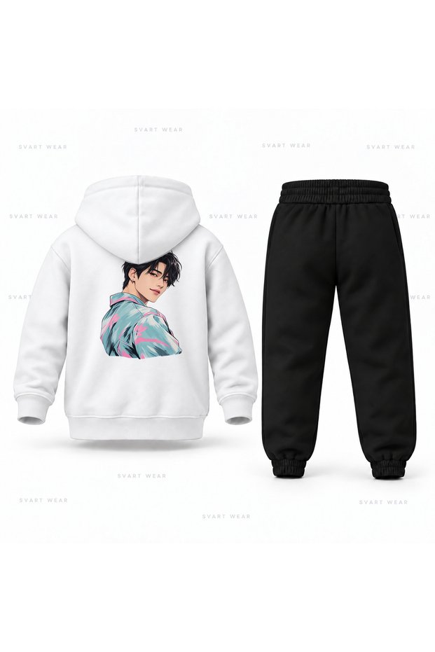 Kpop Demon Hunters Jinu Yan Bakis Printed Children's Hooded Tracksuit Set