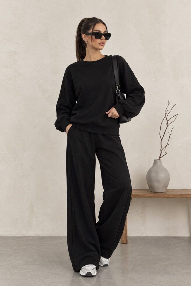 Women's Tracksuit Set Long Sleeve Crew Neck Drop Shoulder Elastic Waist and Lace-Up Pockets Loose Fit L