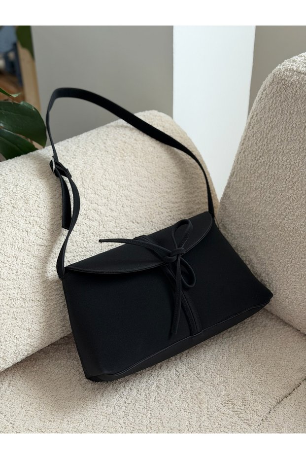 Suede Shoulder Bag with Bow Detail for Women