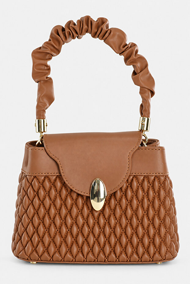 Nia Women's Faux Leather Quilted Patterned Drawstring Strap Handbag Brown