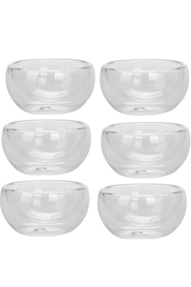 50ml 6Pcs 2/6Pcs Double Layer Glass Tea Cup Set Transparent Drinkware Coffee Milk Water