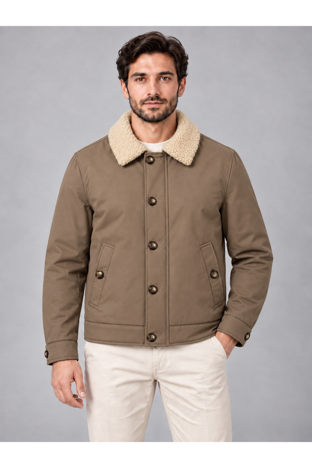 Men's Fur Collar Quilted Coat Jacket Mink 4322Dngr