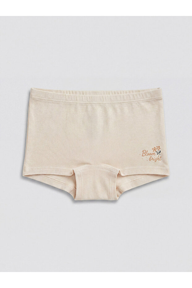 Özmarka New Season Ecru Printed Girls' Boxer Briefs