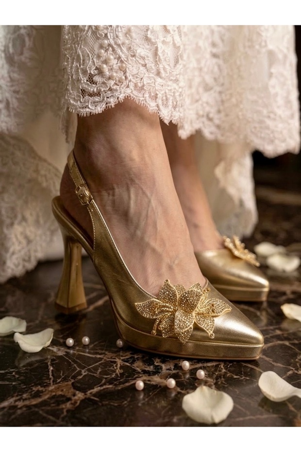 Elegant Floral Detailed Platform Heeled Bridal Shoes - Feli̇syabuti̇k