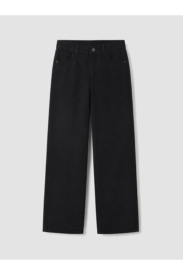 Alita City Lcw Jeans with a Difference Black Denim Straight Baggy Fit High Waist Wide Leg Women's Jean Trousers