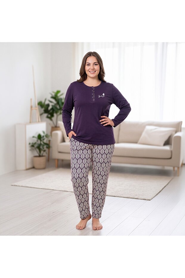 Women's Purple 100% Cotton Tok Fabric Oversize Comfortable Fit Pajama Set