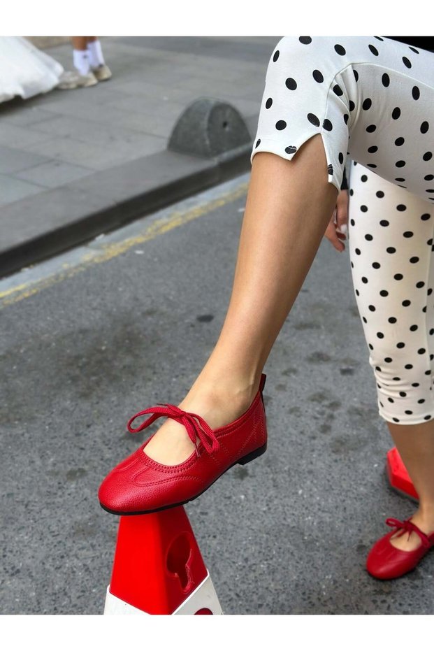 Red Leather (Soley) Lace Detail Women's Sports Shoes