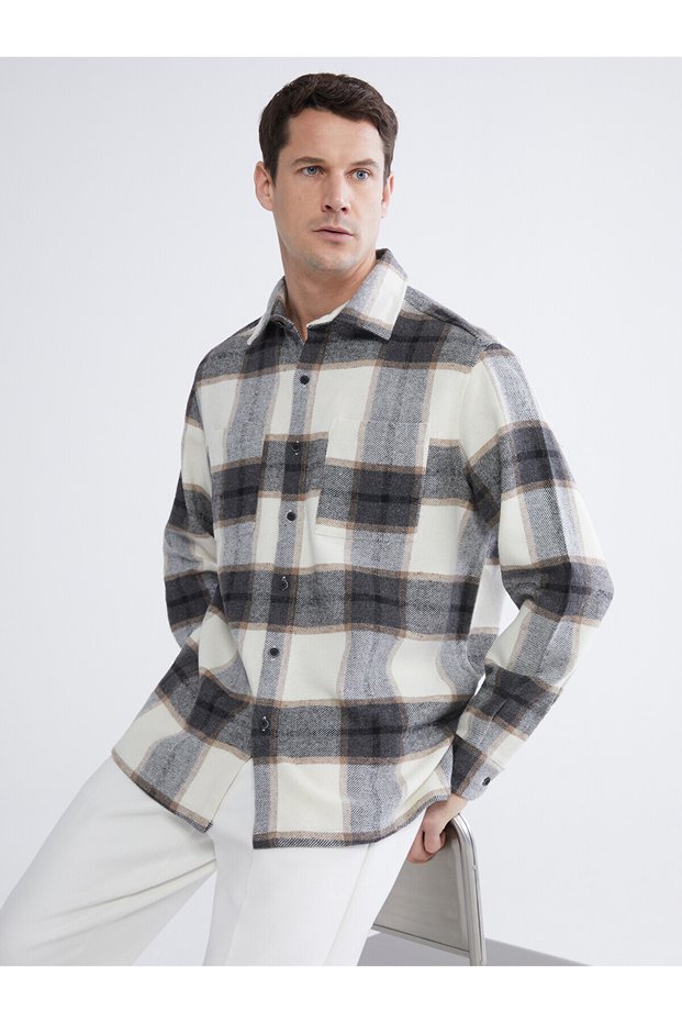Ozmarka New Season Loose Fit Plaid Men's Shirt