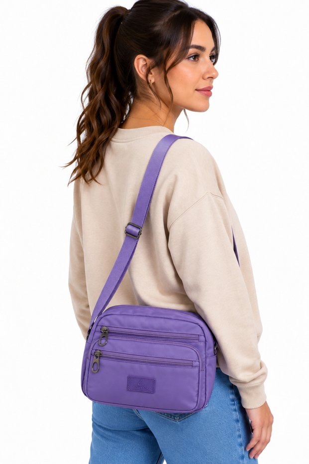 Women's Waterproof Multi-Compartment Adjustable Strap Lightweight Shoulder and Crossbody Bag Lilac 3500