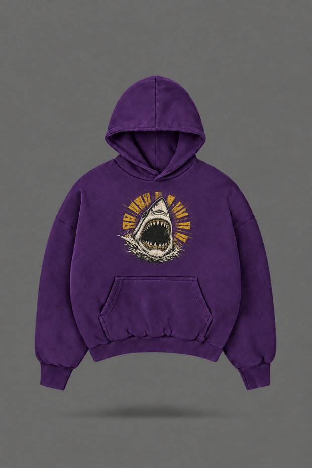 Oversize Riptide Front and Back Printed Hooded Purple Sweatshirt