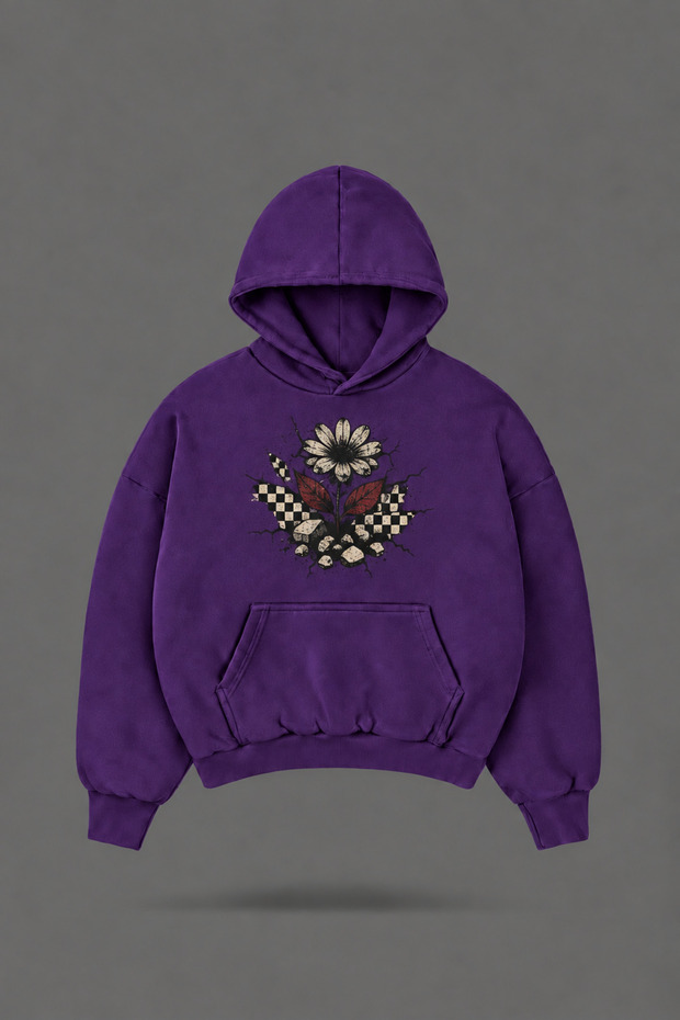 Oversize Crash Bloom Front and Back Printed Hooded Purple Sweatshirt