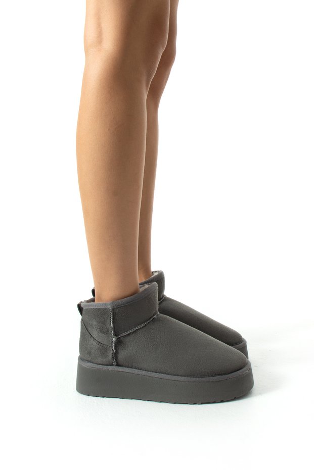 Women's Gray Winter Boots Ultra High Sole Warm Comfortable Daily Boots with Fur Inside