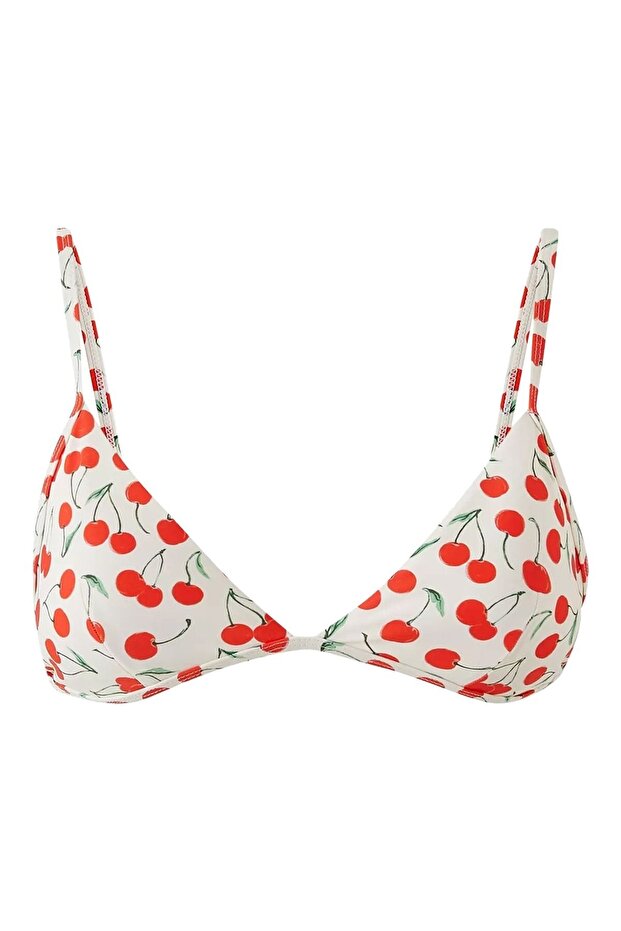 Stunning Cherry Patterned Bikini Top - White
