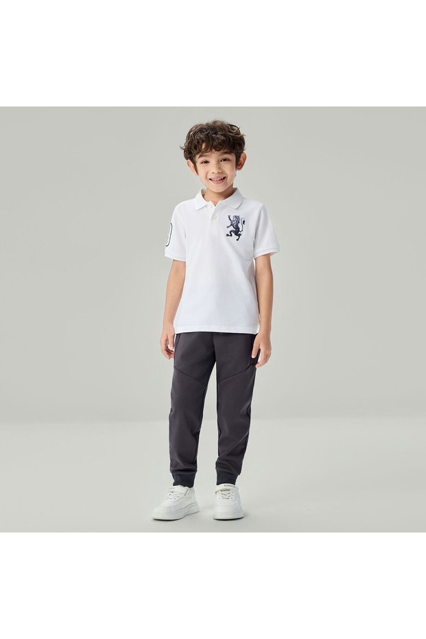 Kids’ Slim Fit Lion Embroidered Cotton Polo