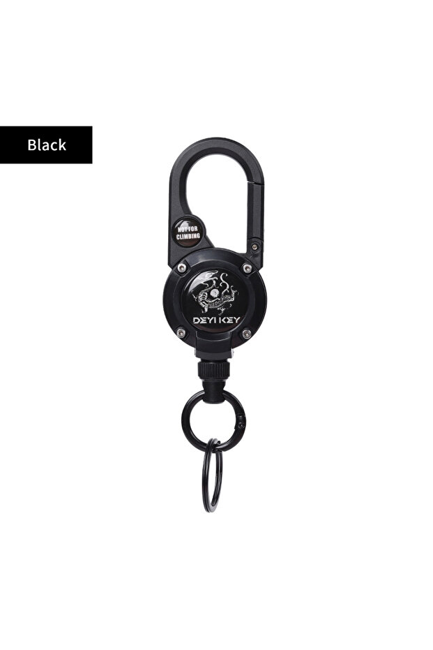 black Rope Retractable Pull Reel Steel Wire Carabiner Key Chains Buckle Holder Outdoor Sporty Keycha
