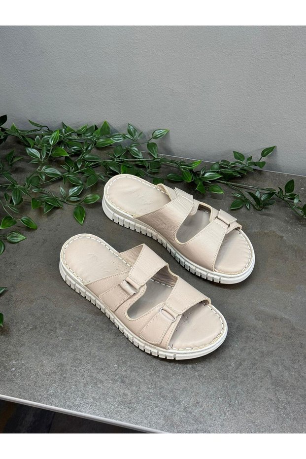 Mink Leather Double Velcro Women's Orthopedic Slippers