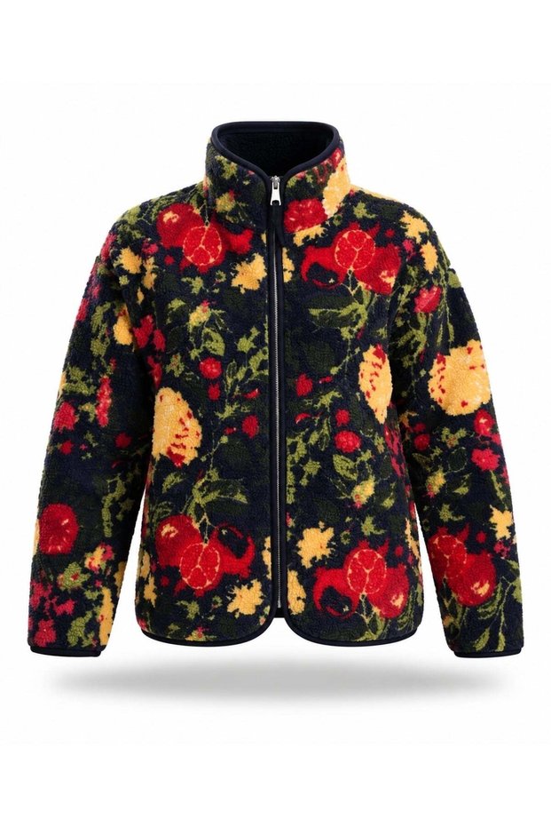Navy Blue Patterned Fleece Jacket 23221