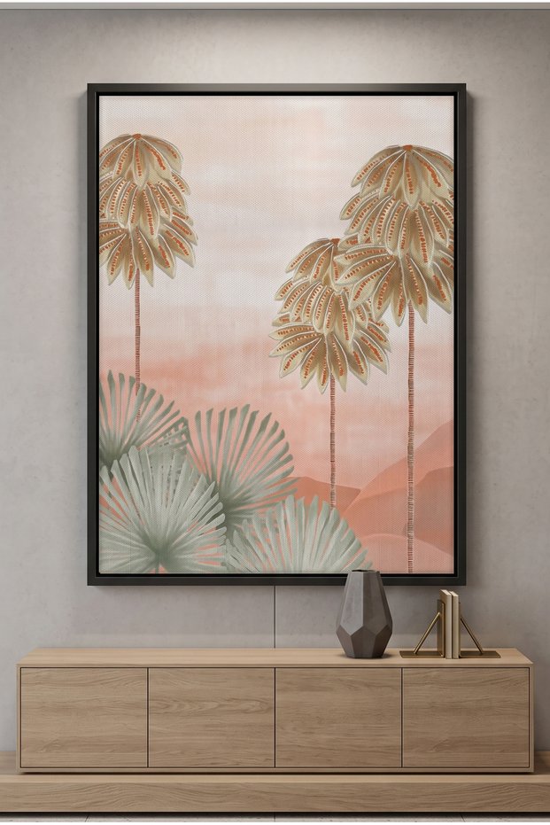 Boho Palm Tree Desert Nature Wall Art | Portrait Framed Canvas Print | Luxury Modern Botanical Decor for Living Room