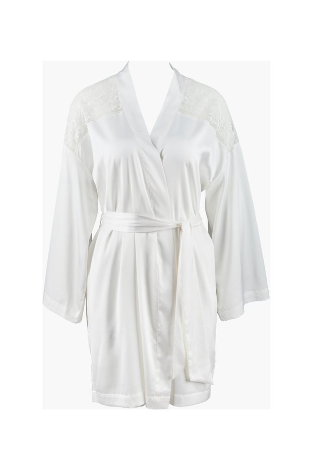 Midnight Whisper Kimono Elegant with Silk and Lace Detailing