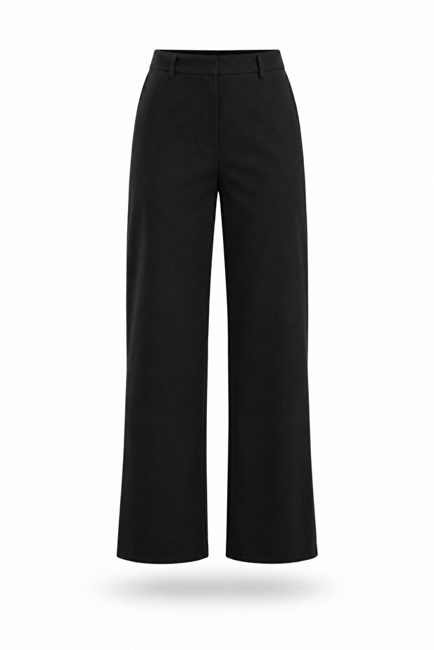Black Straight Cut Fabric Trousers 9980