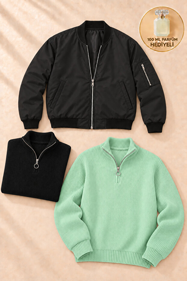 3-Piece Men's Combination Set – 2 Thessaloniki Sweaters + 1 Bomber Jacket, with Perfume Gift