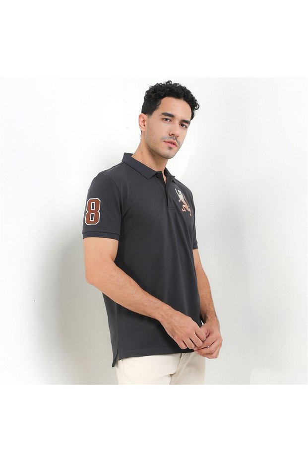 Men's 3D Lion Polo: Slim Fit, Bold Embroidery, Premium Pique