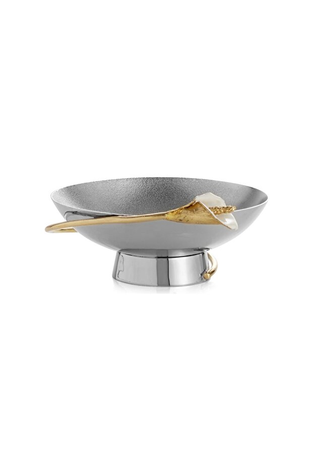 Calla Lily Hazelnut Bowl Handmade Stainless Steel and Brass Detail