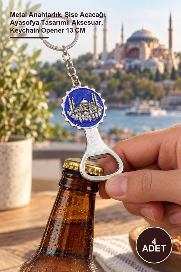 4 Pieces Metal Hagia Sophia Keychain and Opener – Metal Keychain, Bottle Opener, Hagia Sophia Designed Accessory, Keychain Opener 13 cm