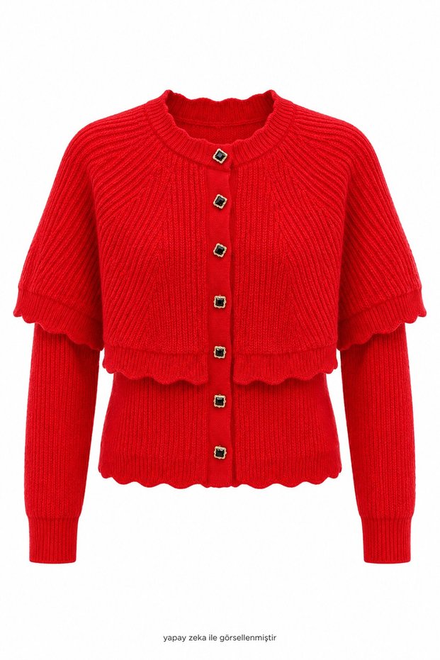 Soft Textured Cape Knitwear Cardigan Red