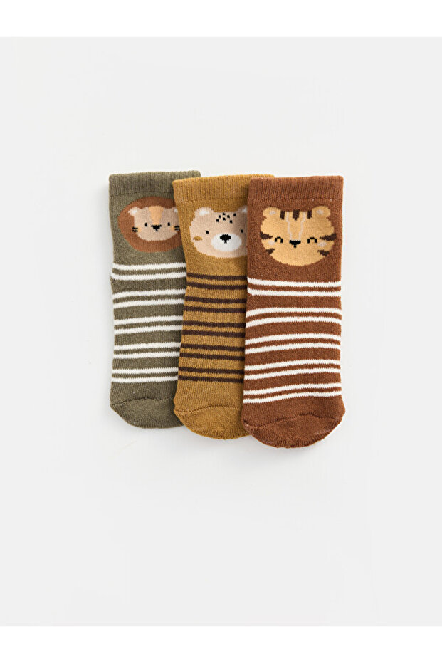 Esvab • Modern & Distinctive Animal Embroidered Baby Boy Socks 3-Piece Set