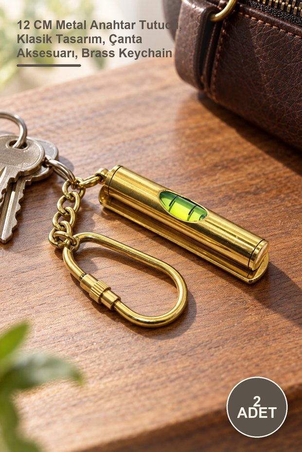 2 Pieces Brass Keychain – 12 cm Metal Key Holder, Classic Design, Bag Accessory, Brass Keychain