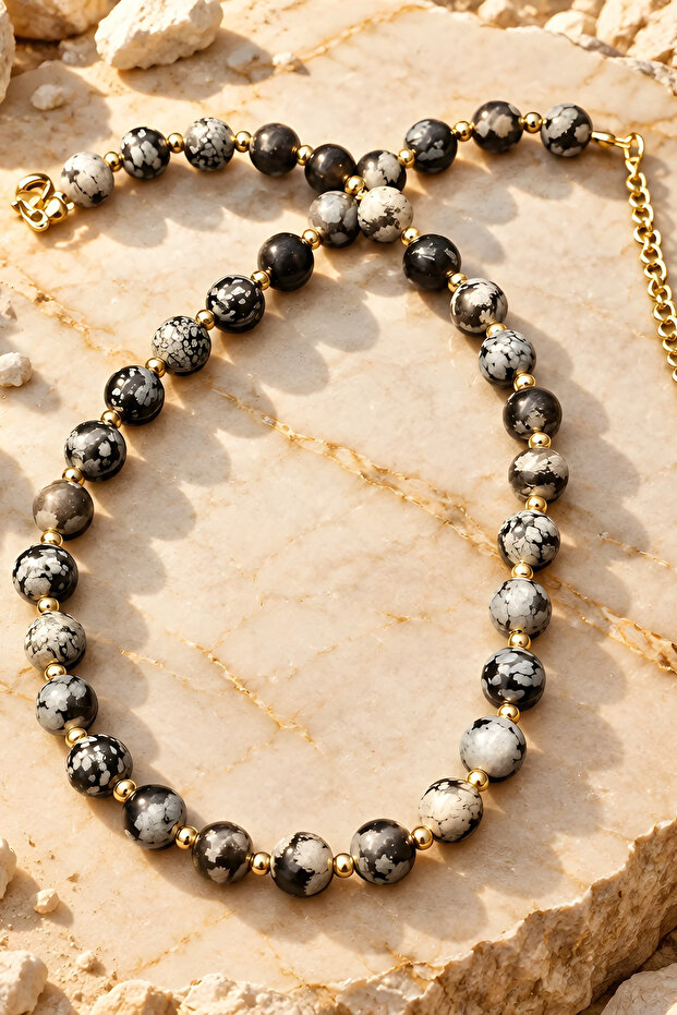 Obsidian Natural Stone Necklace Quality 8 mm 40 cm