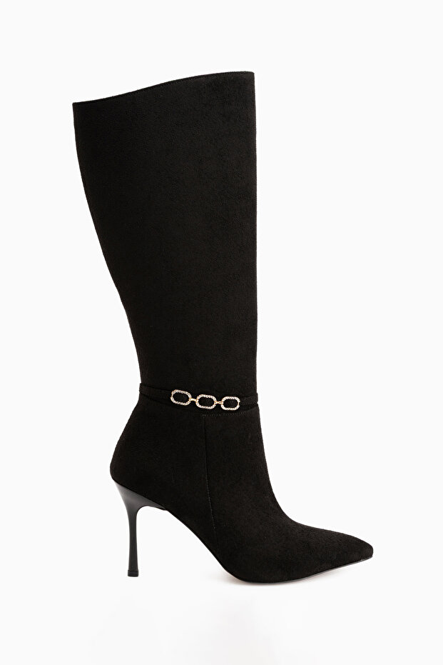 Patty Black Suede Thin Heeled Women's Boots