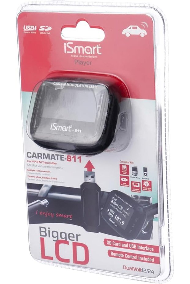 جهاز إرسال FM للسيارة يدعم MP3 وMP4 وبطاقات SD/MMC، مع شاشة LCD ومنفذ USB