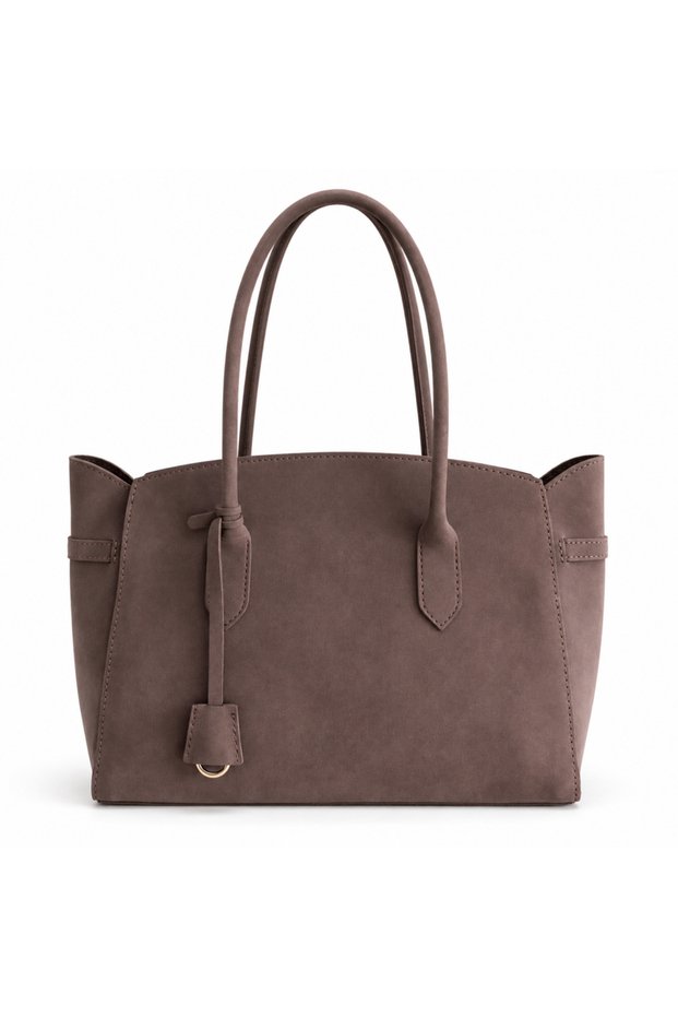 Women's Brown Suede Wide Hand and Shoulder Bag
