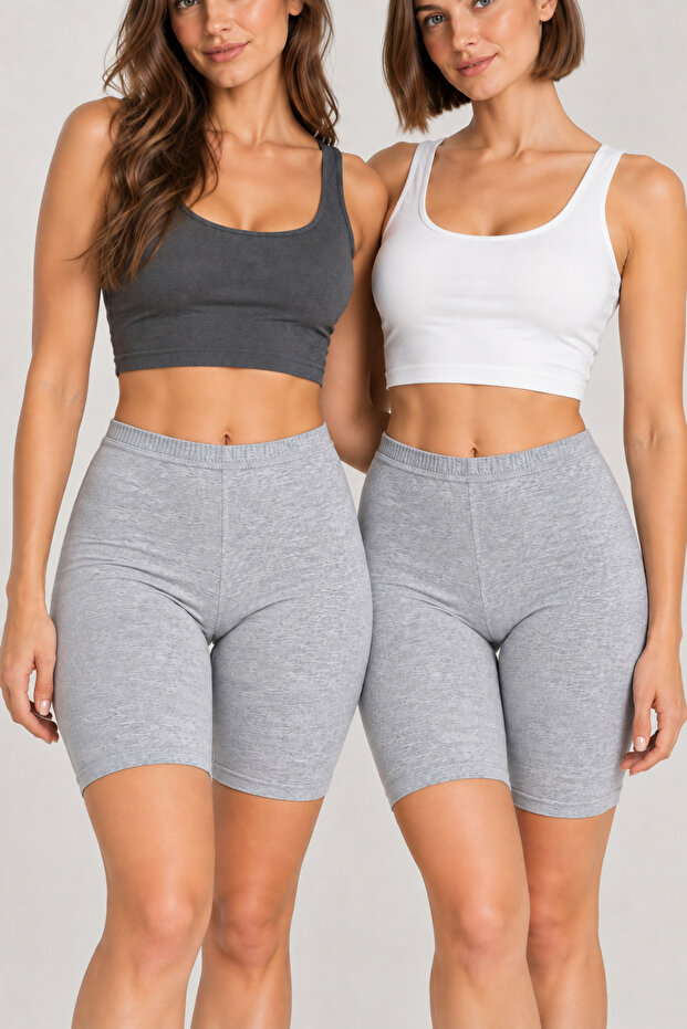 Women's 2-Piece Cotton Stretchy Above-Knee Biker Leggings Casual Basic