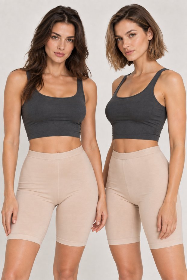 Women's 2-Piece Cotton Modal Jacquard Waisted Above-Knee Biker Leggings Stretchy