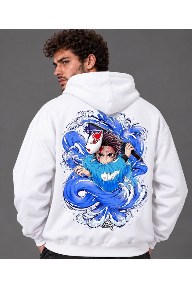Tanjiro Kamado Demon Slayer Hoodie – Anime Printed Water Wave Pattern Oversize Unisex Sweatshirt