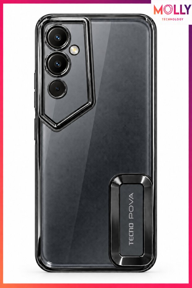 Lou Laser Transparent Silicone Case for Tecno Pova Neo 2 with Metallic Black Lens Protector