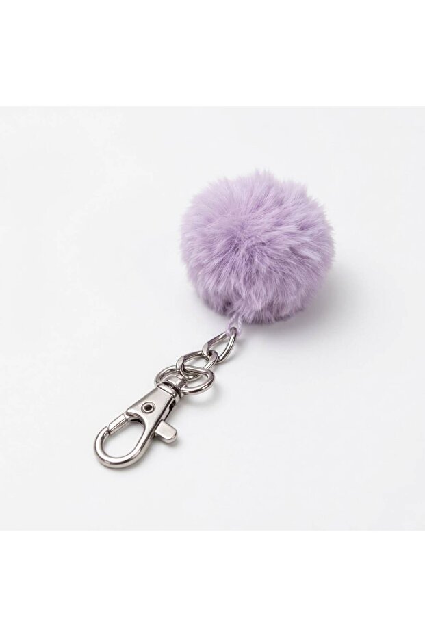 Lilac Color Plush Pompom Bag Ornament and Keychain Charm