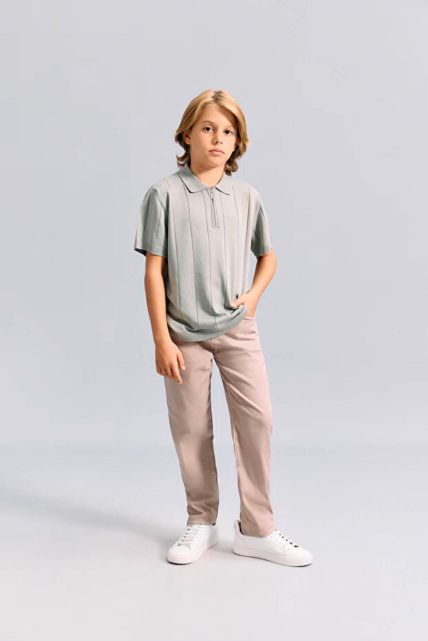 Straight Leg Gabardine Beige Boys' Trousers U3254A6/Bg716