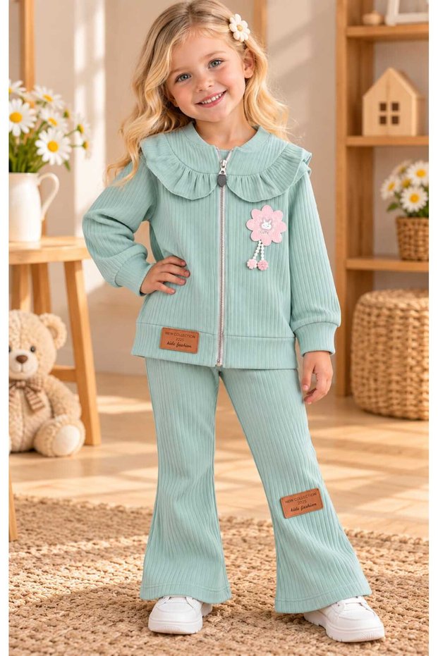 Girls' Spanish Flared Pants Suitable for Kindergarten Nursery 2-Piece Cotton Suit with Flat Zipper Sweatshirt&Pants