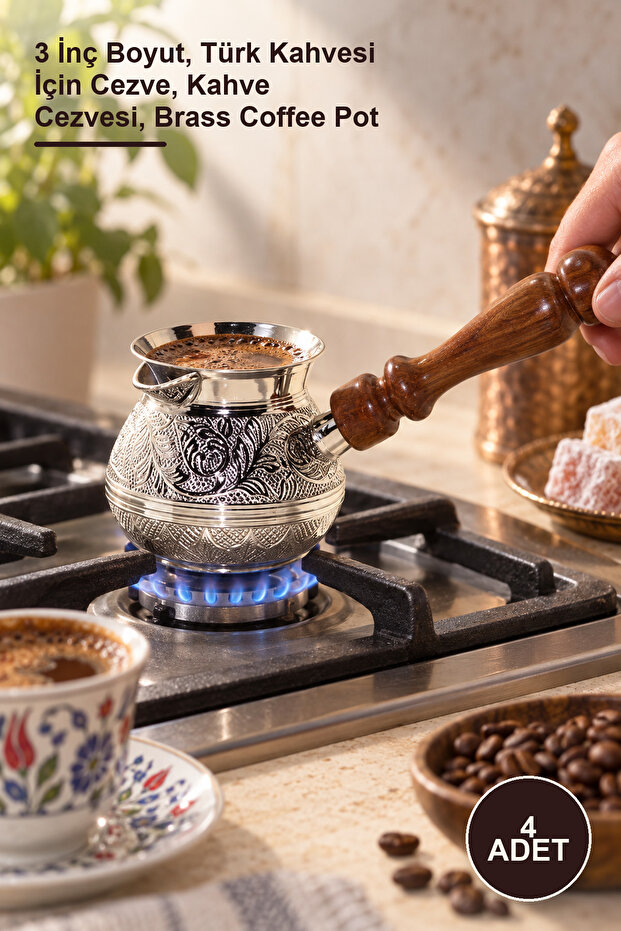4 brass coffee pots - 3 inch size, turkish coffee pot, coffee pot, brass coffee pot