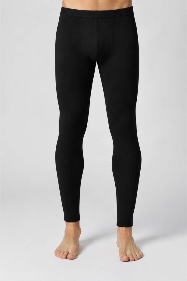 2-Pack Men's Black Cotton Ribbed Thermal Underwear Leggings