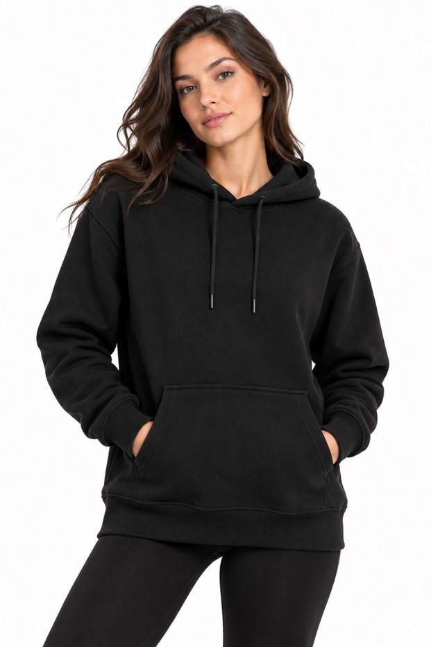 Women's Hooded Kangaroo Pocket Sweatshirt 3 Thread Threaded (Soft Puff Fabric) Smoked Gray Brown Black Stone