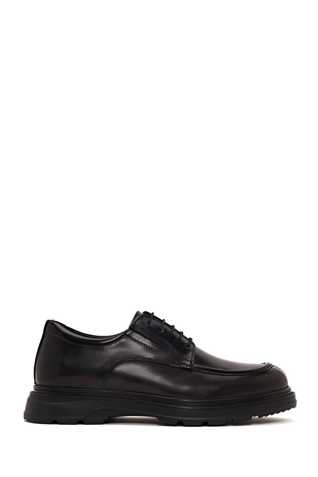 Fly Men's Black Lace-Up Thick Sole Leather Casual Shoes Wm720018Da