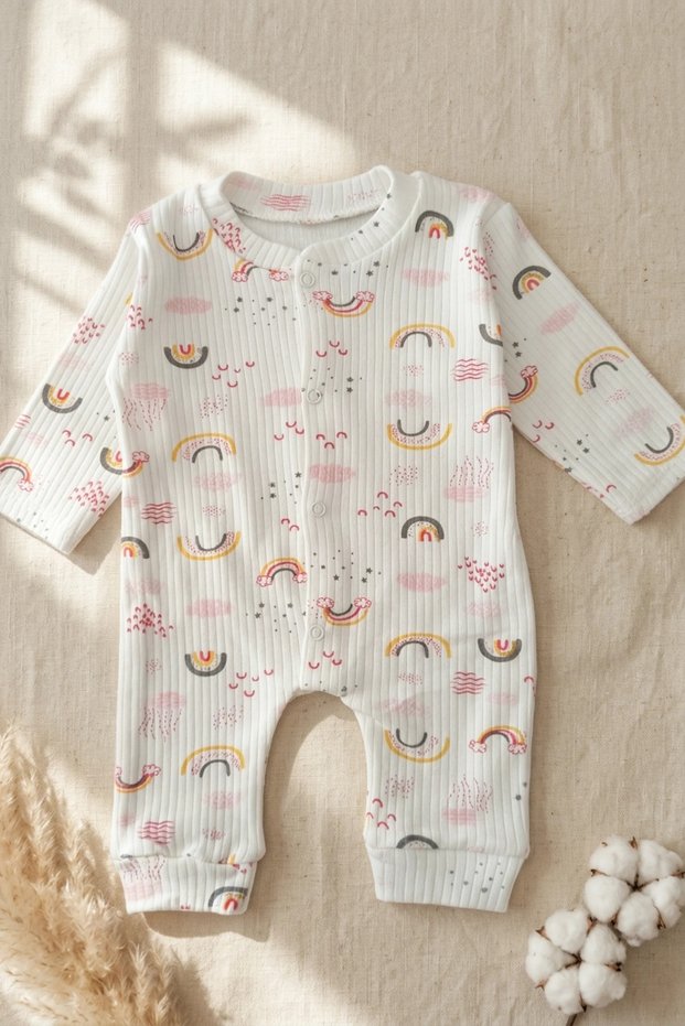 Pink Rainbow Patterned 100% Cotton Baby Girl Romper 3-6-9 Months