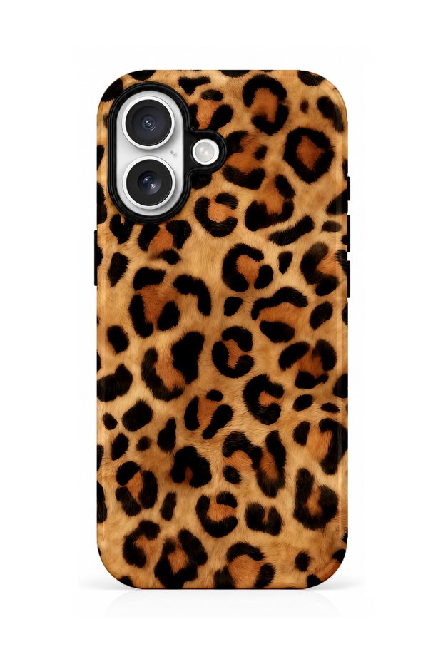 iPhone 16 Compatible - Orange Leopard, Double Layer Cover, Glossy Surface Protective Case
