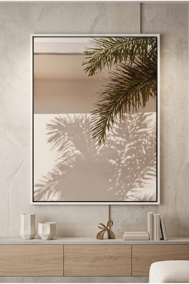 Boho Desert Chic Palm Leaf Nature Wall Art | Portrait Framed Canvas Print | Luxury Modern Botanical Decor for Living Room